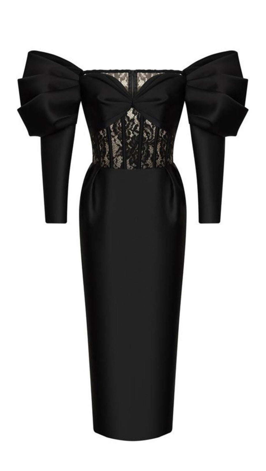 STRAPLESS LACE MIDI DRESS