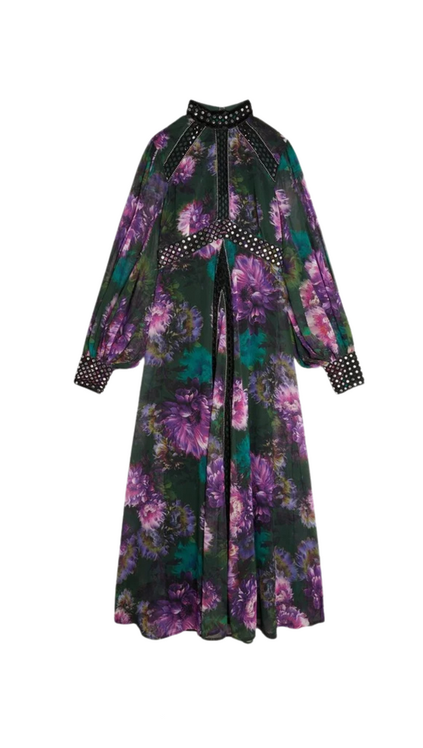 AIIZIE MULTICOLOR STUDDED FLORAL LACE MAXI DRESS - product image