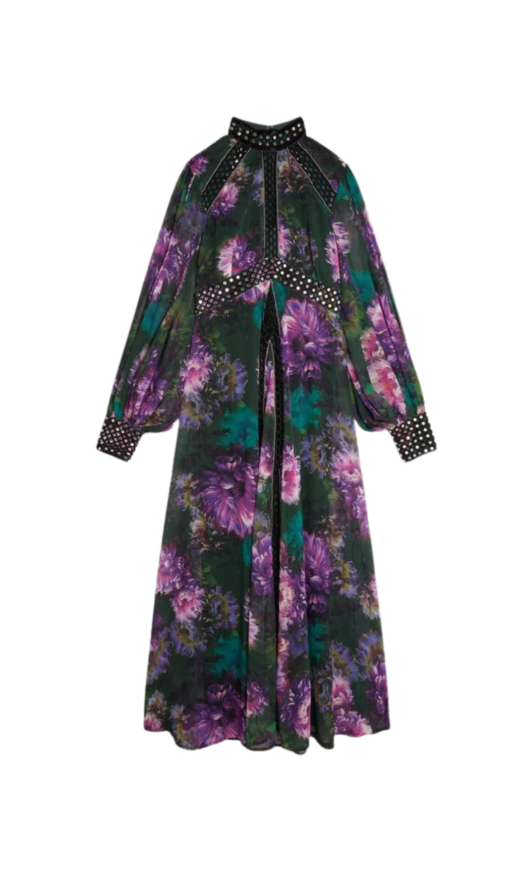 MULTICOLOR STUDDED FLORAL LACE MAXI DRESS