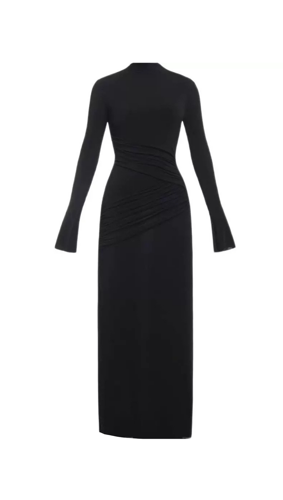 Plissiertes, figurbetontes Maxikleid mit halbem Rollkragen