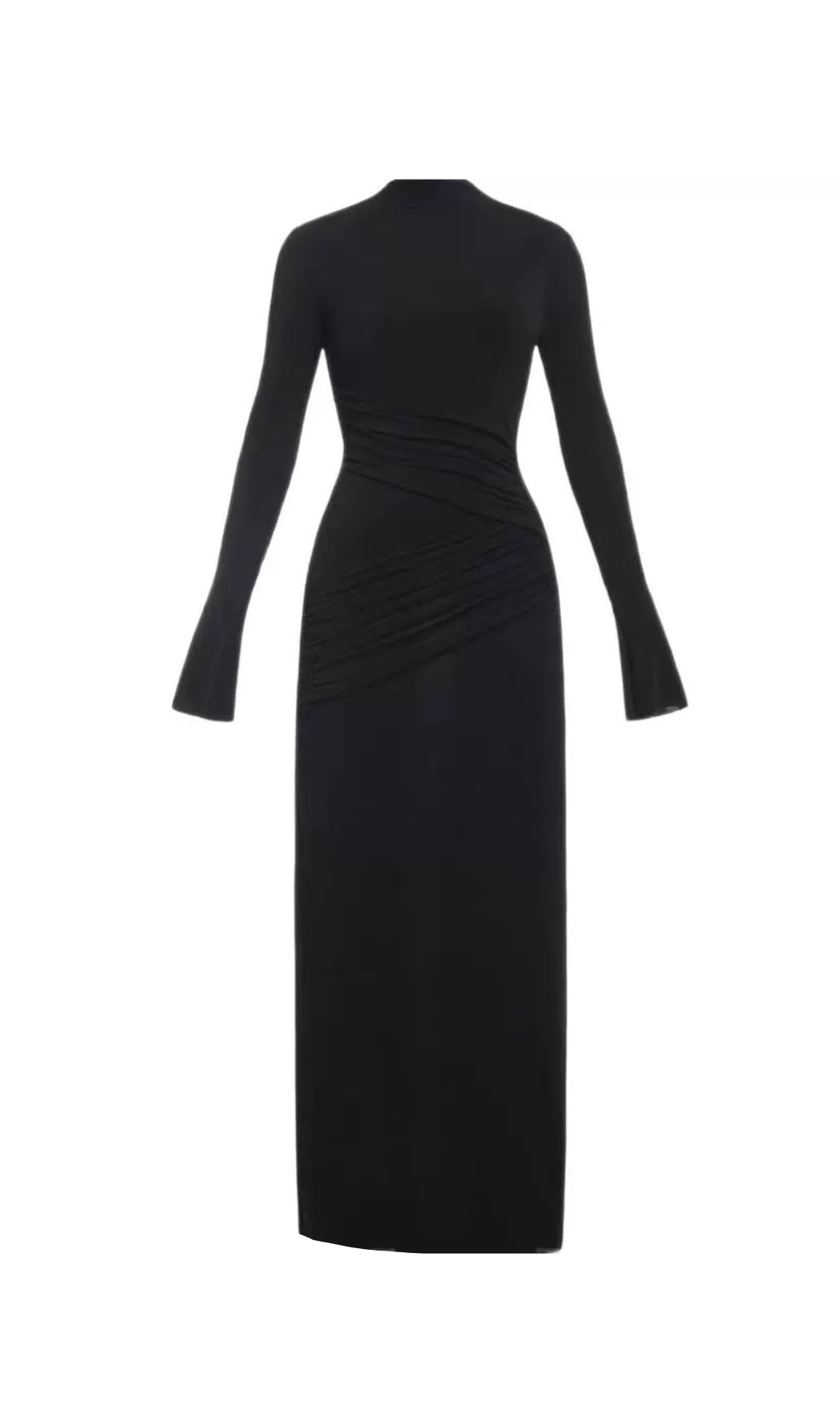 HALF TURTLENECK PLEATED BODYCON MAXI DRESS