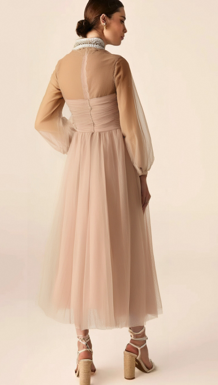 CALIXTE PINK EMBELLISHED TULLE MIDI DRESS