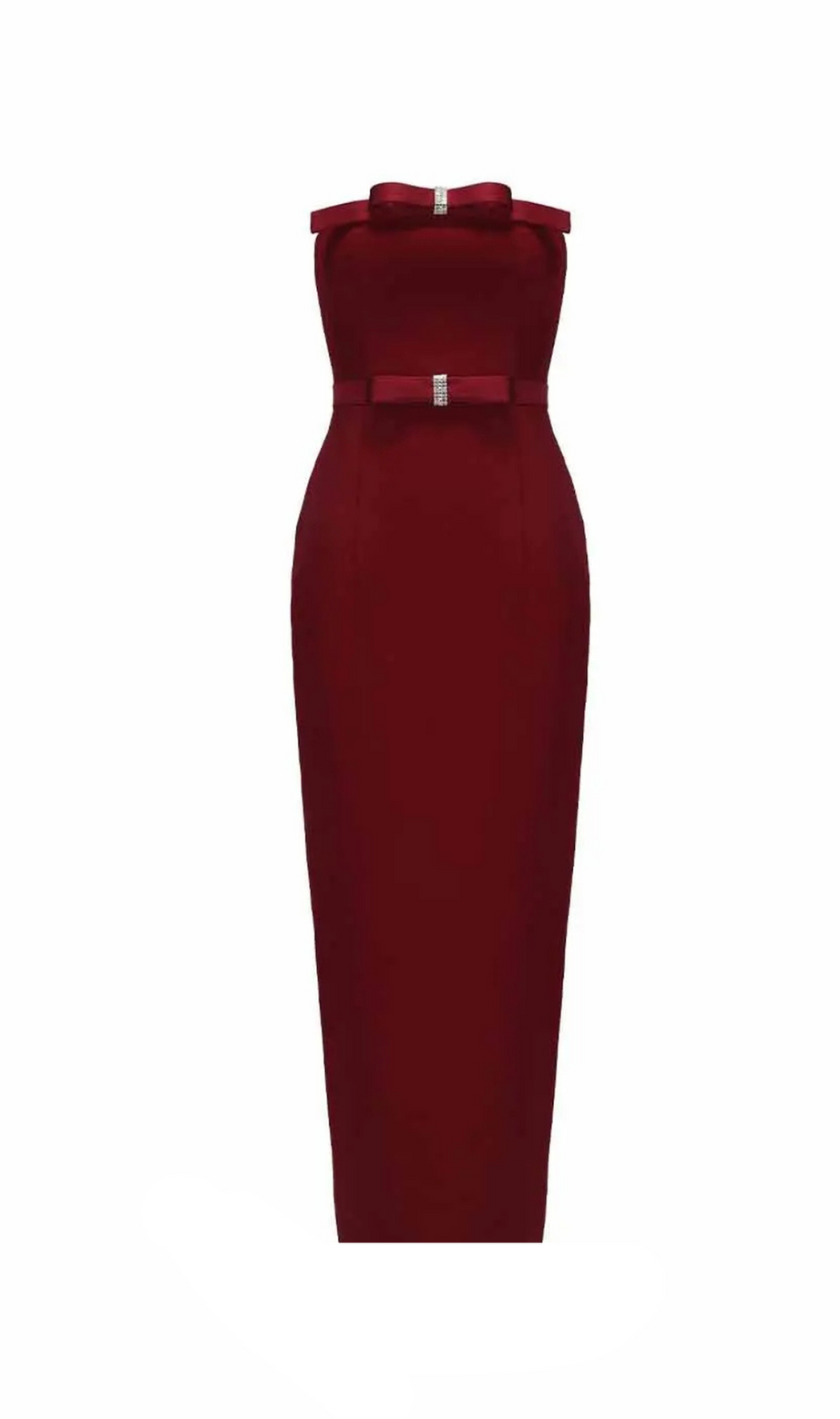 abito midi senza spalline con fiocco in merlot