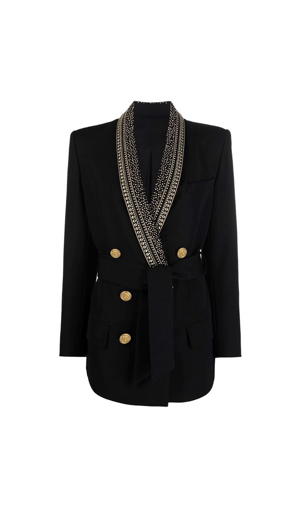 AIIZIE GAIL BEADED COLLAR LACE-UP DOUBLE BREASTED DRESSY BLAZER - product image