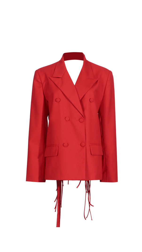 AIIZIE VIENNA CUTOUT FRINGE BACKLESS BLAZER IN RED - product image