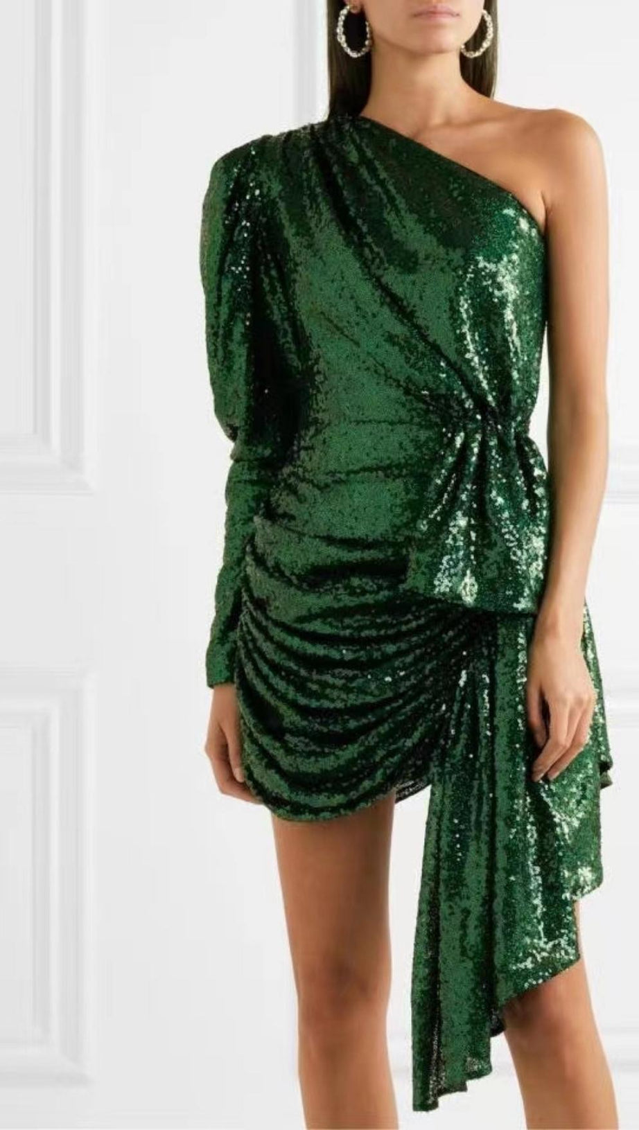 ONE SHOULDER MINI DRESS IN GREEN