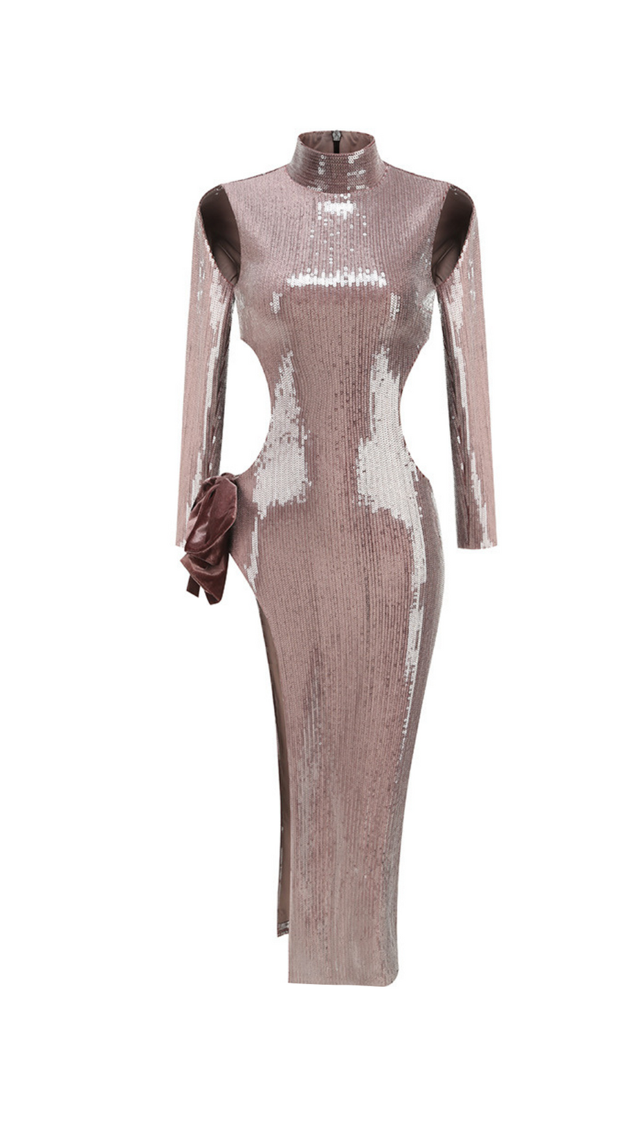 SETLLA BOW DETAIL SEQUIN MAXI DRESS IN BROWN
