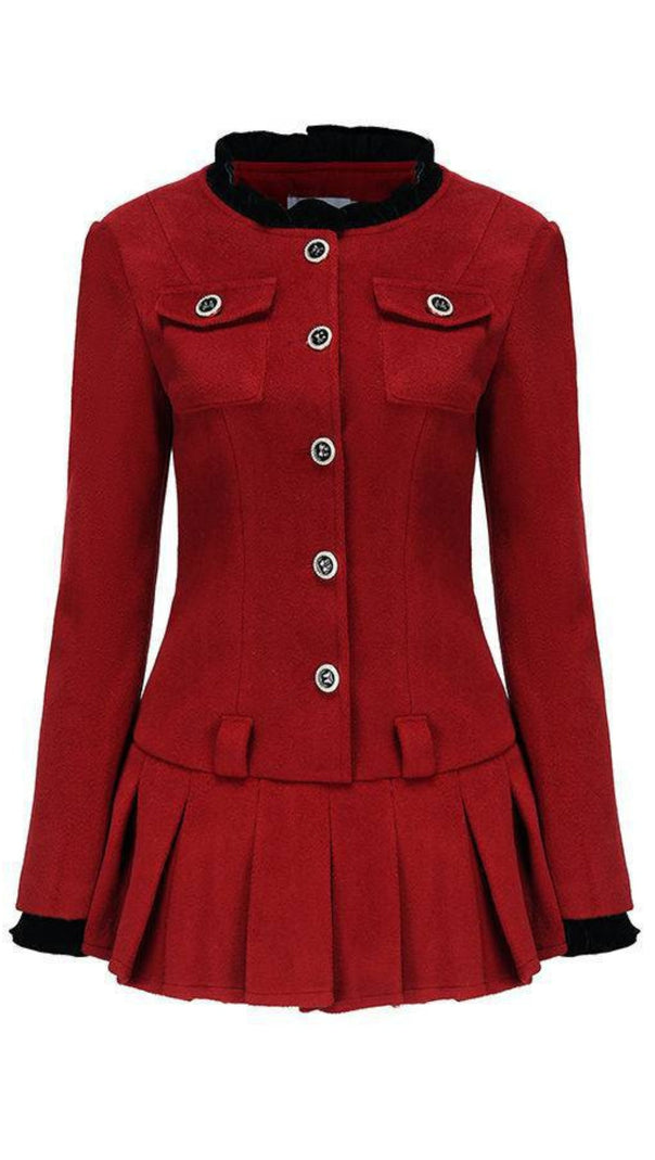 AIIZIE LONG SLEEVES ULTRA SHORT PLEATED DRESS IN BURGUNDY - product image