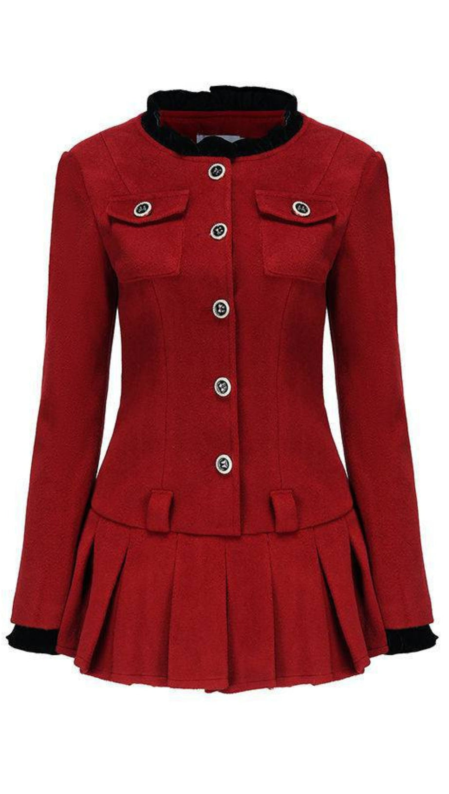 LONG SLEEVES ULTRA SHORT PLEATED DRESS IN BURGUNDY