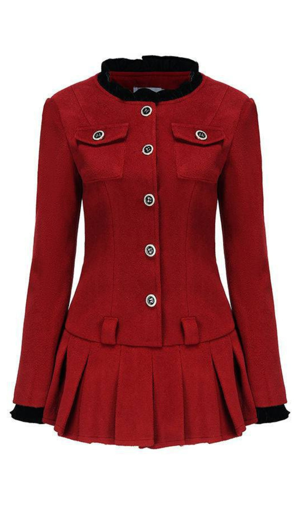 LONG SLEEVES ULTRA SHORT PLEATED DRESS IN BURGUNDY