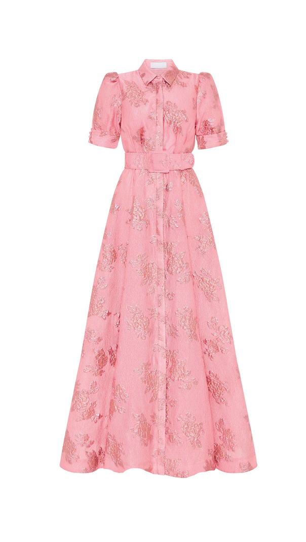 AIIZIE ANNETTE FLORAL EMBELLISHED BUTTON GOWN IN PINK - product image