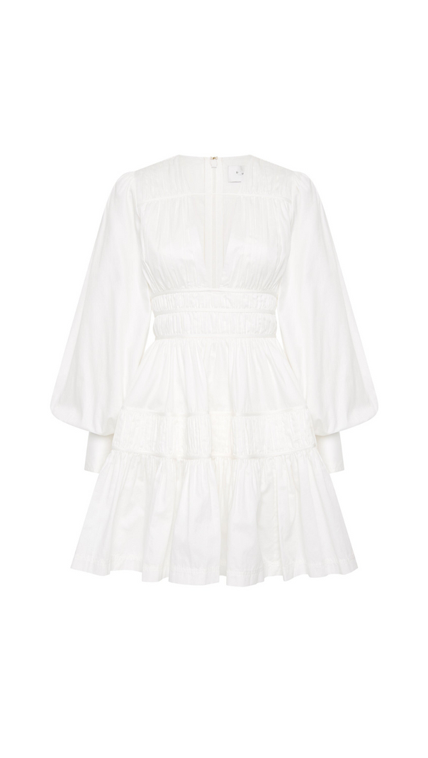 AIIZIE VALERIE FALLINGWATER RUCHED MINI DRESS IN WHITE - product image