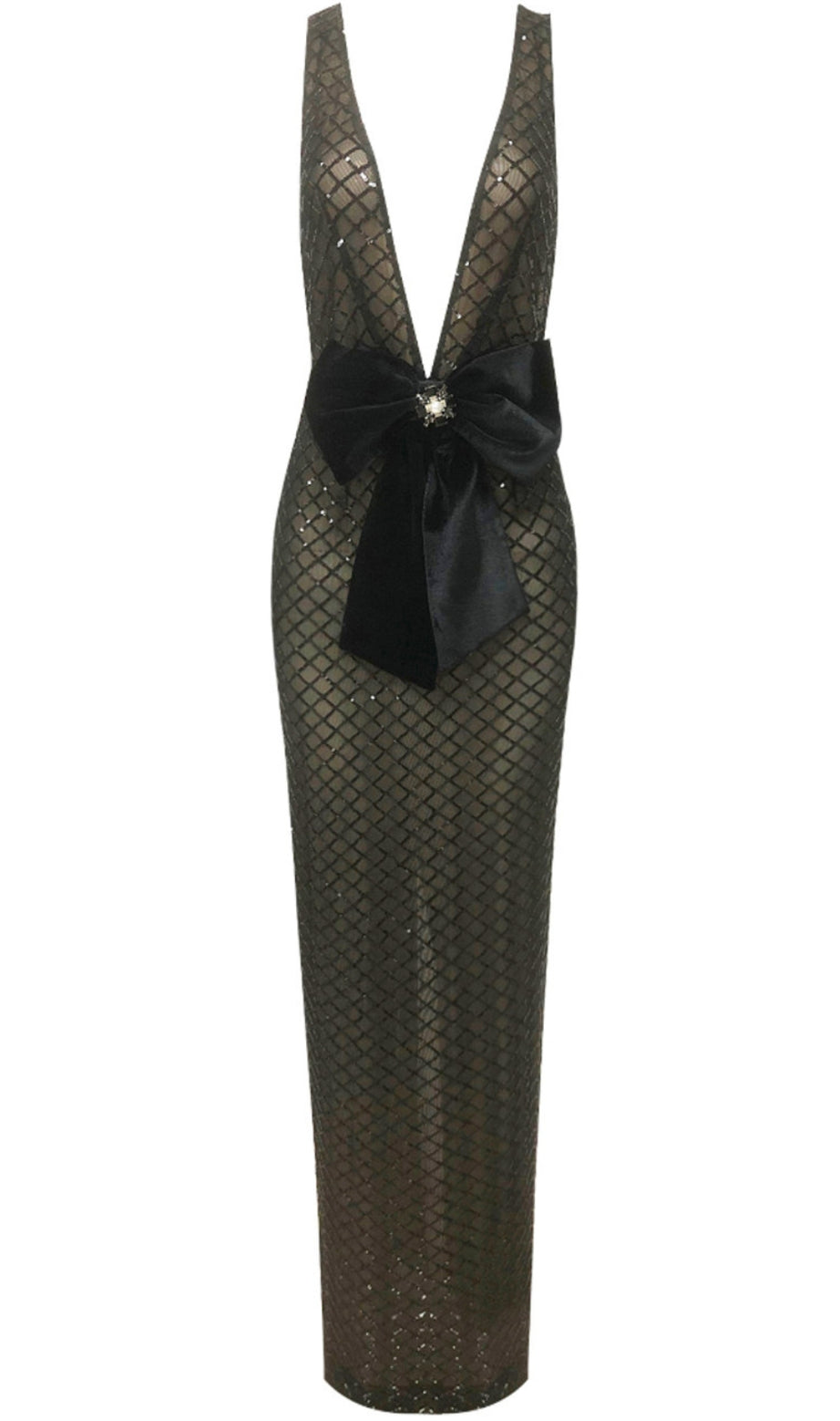 Bow Detail Sequin Maxi Dress Black