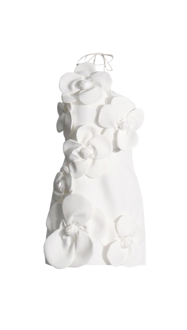 AIIZIE EMILY FLOWER HALTER NECK MINI DRESS IN WHITE - product image