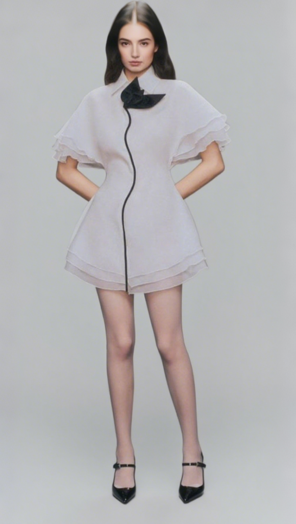AIIZIE LAYER TRIM CHIFFON SHIRT MINI DRESS IN WHITE - product image