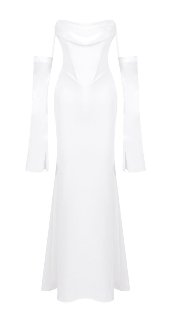 AIIZIE OFF-SHOULDER LONG-SLEEVED WHITE DRESS - product image