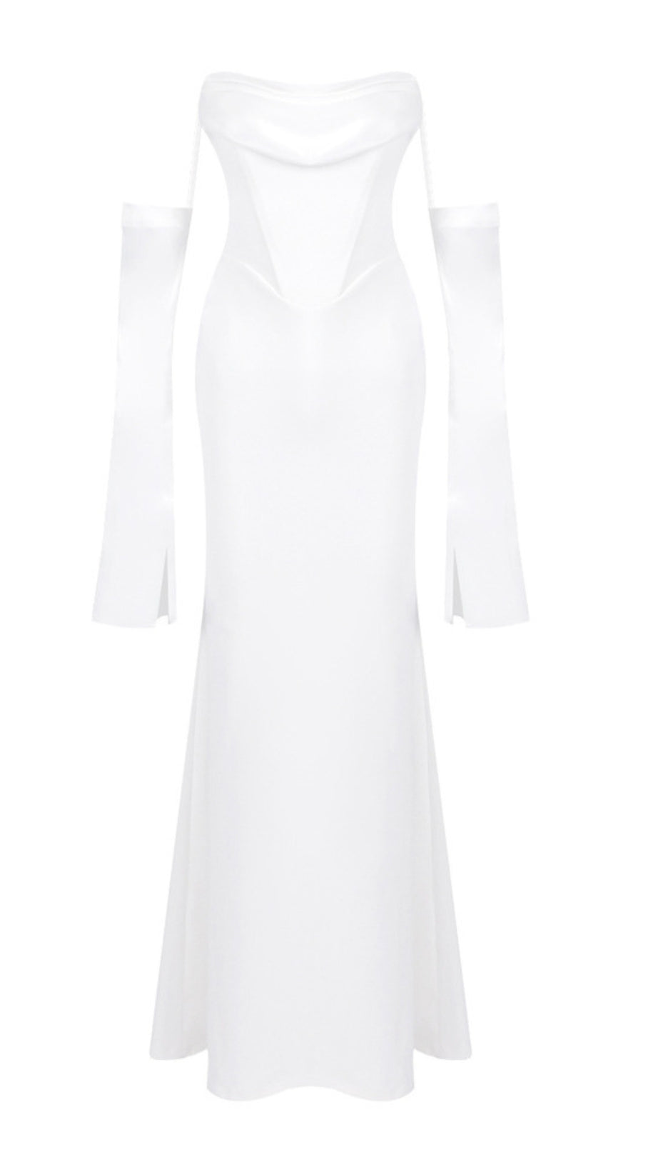 OFF-SHOULDER LONG-SLEEVED WHITE DRESS