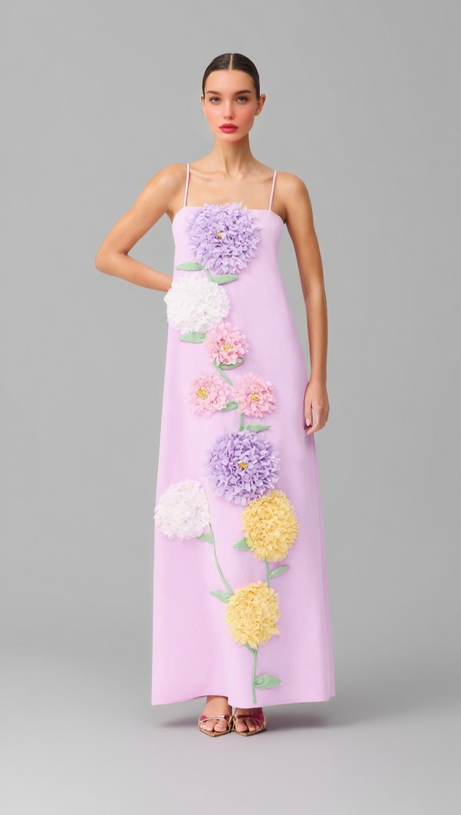 KRISTIN BUTTERCUP EMBROIDERED MAXI DRESS IN PURPLE