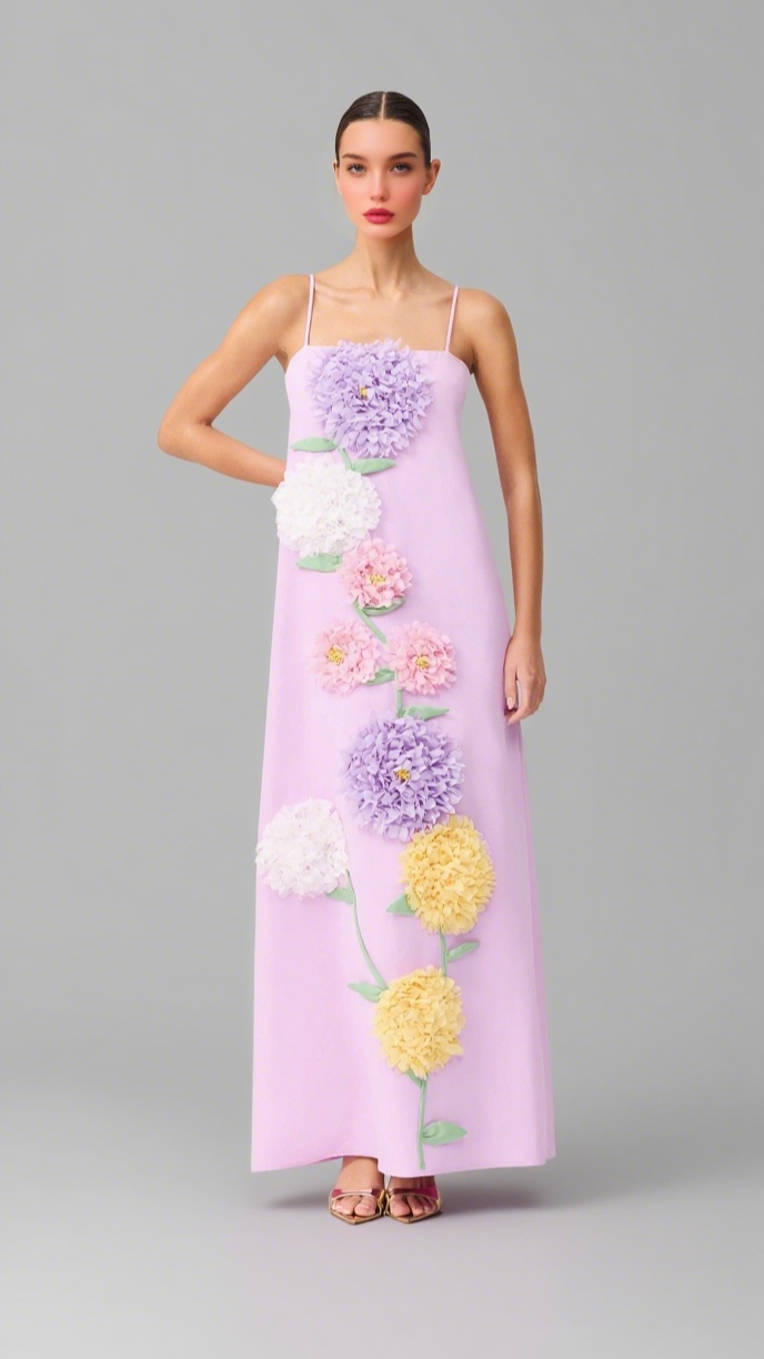 KRISTIN BUTTERCUP EMBROIDERED MAXI DRESS IN PURPLE