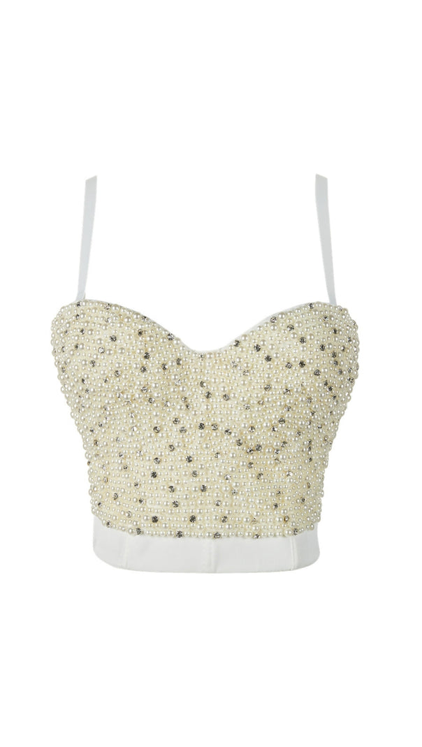AIIZIE PEARL EMBELLISHED CORSET TOP IN WHITE - product image