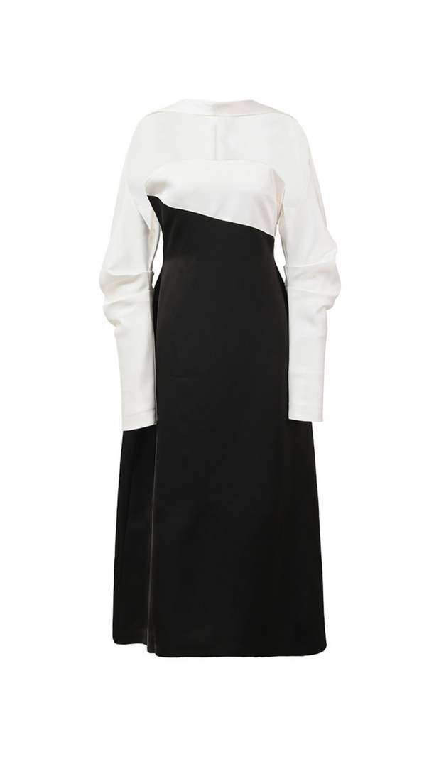 AIIZIE ARLENE BLACK LONG SLEEVED CUT OUT SILK TAFFETA MIDI DRESS - product image