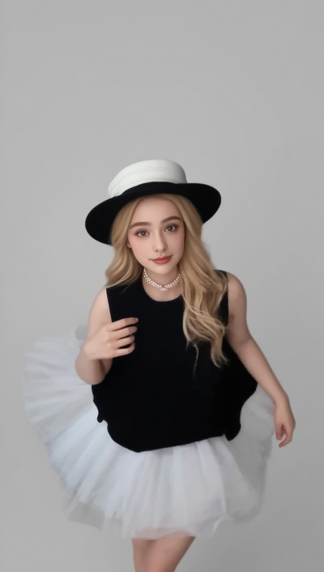 zweifarbiges bauschiges Minikleid aus Samt mit Rüschensaum