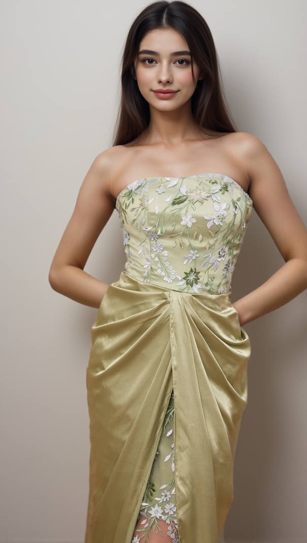 AIIZIE FLAVIA FLORAL-EMBROIDERED PANELLED MAXI DRESS - product image