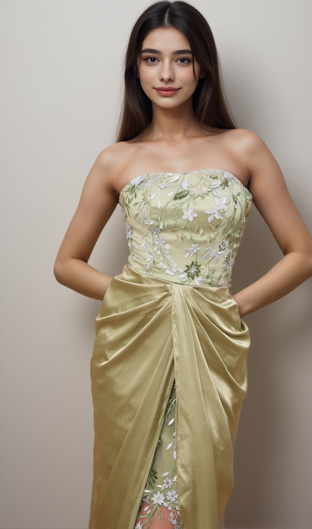 FLAVIA FLORAL-EMBROIDERED PANELLED MAXI DRESS