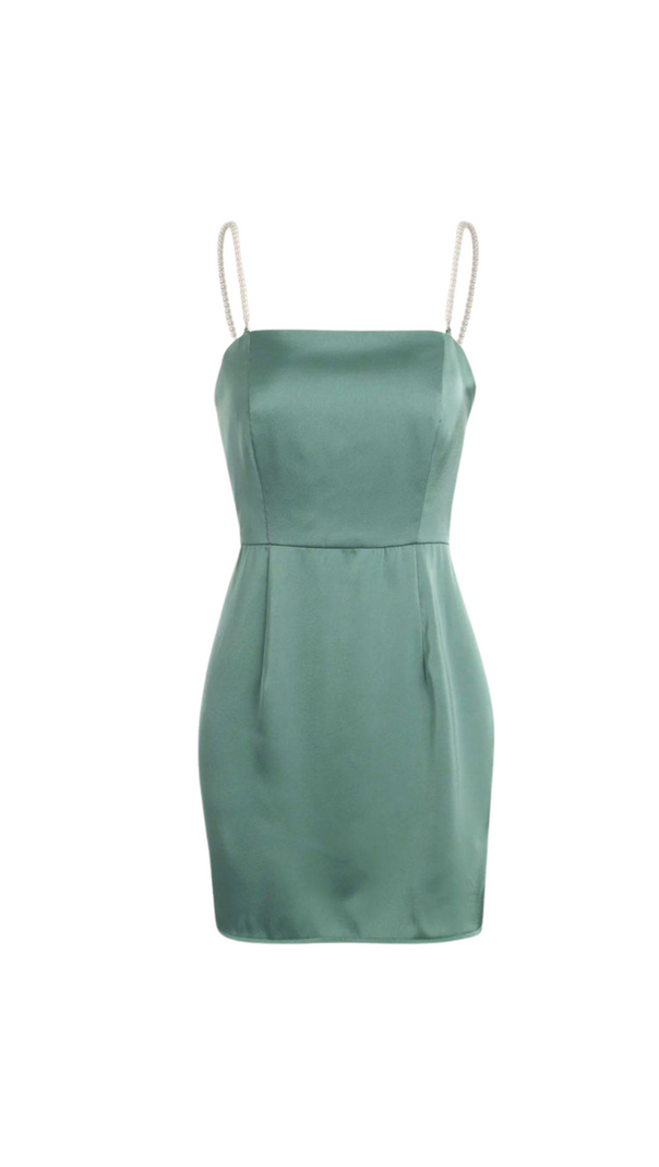 AIIZIE PEARL STRAP SATIN MINI DRESS IN GREEN - product image