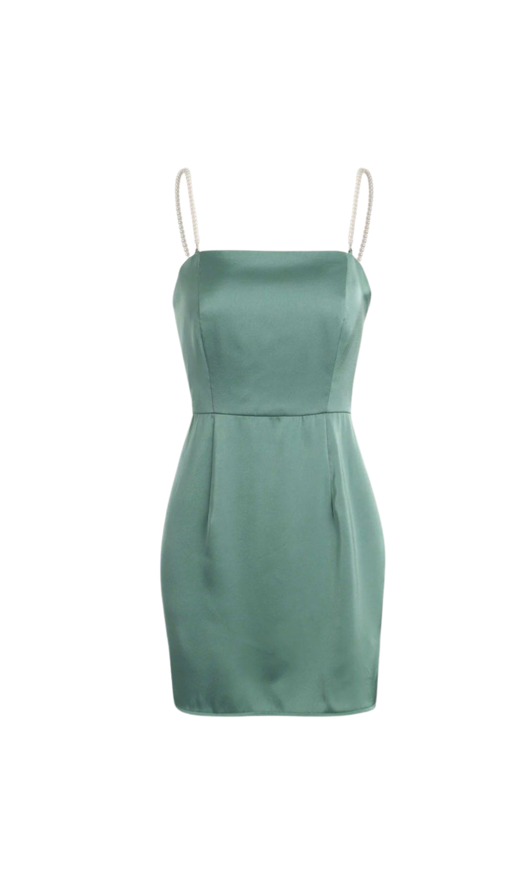PEARL STRAP SATIN MINI DRESS IN GREEN