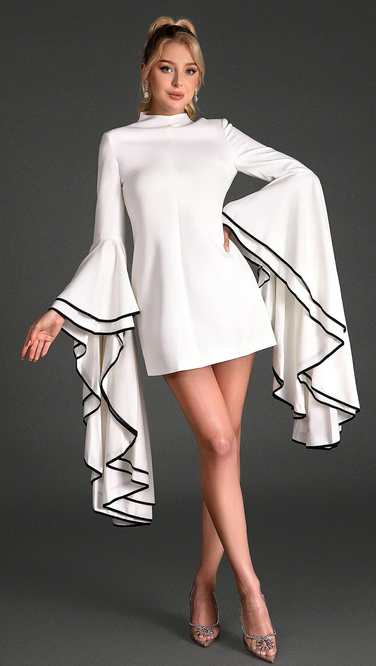 AIIZIE FLOROULIS HIGH NECK RUFFLE SLEEVE MINI DRESS - product image