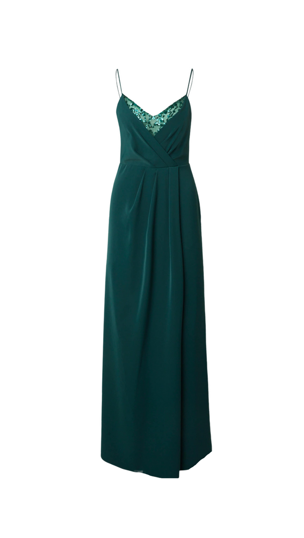 AIIZIE CRYSTAL EMBELLISHED PLEATED MAXI DRESS IN GREEN - product image