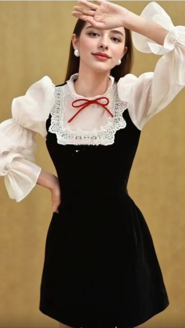 AIIZIE PUFF SLEEVE BOW CHIFFON MINI DRESS - product image