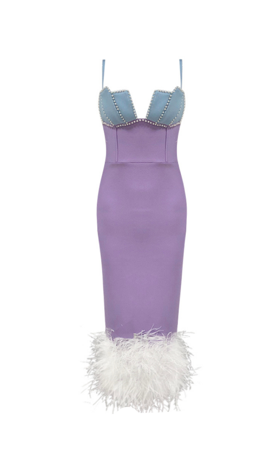 abito midi bicolore decorato con perle