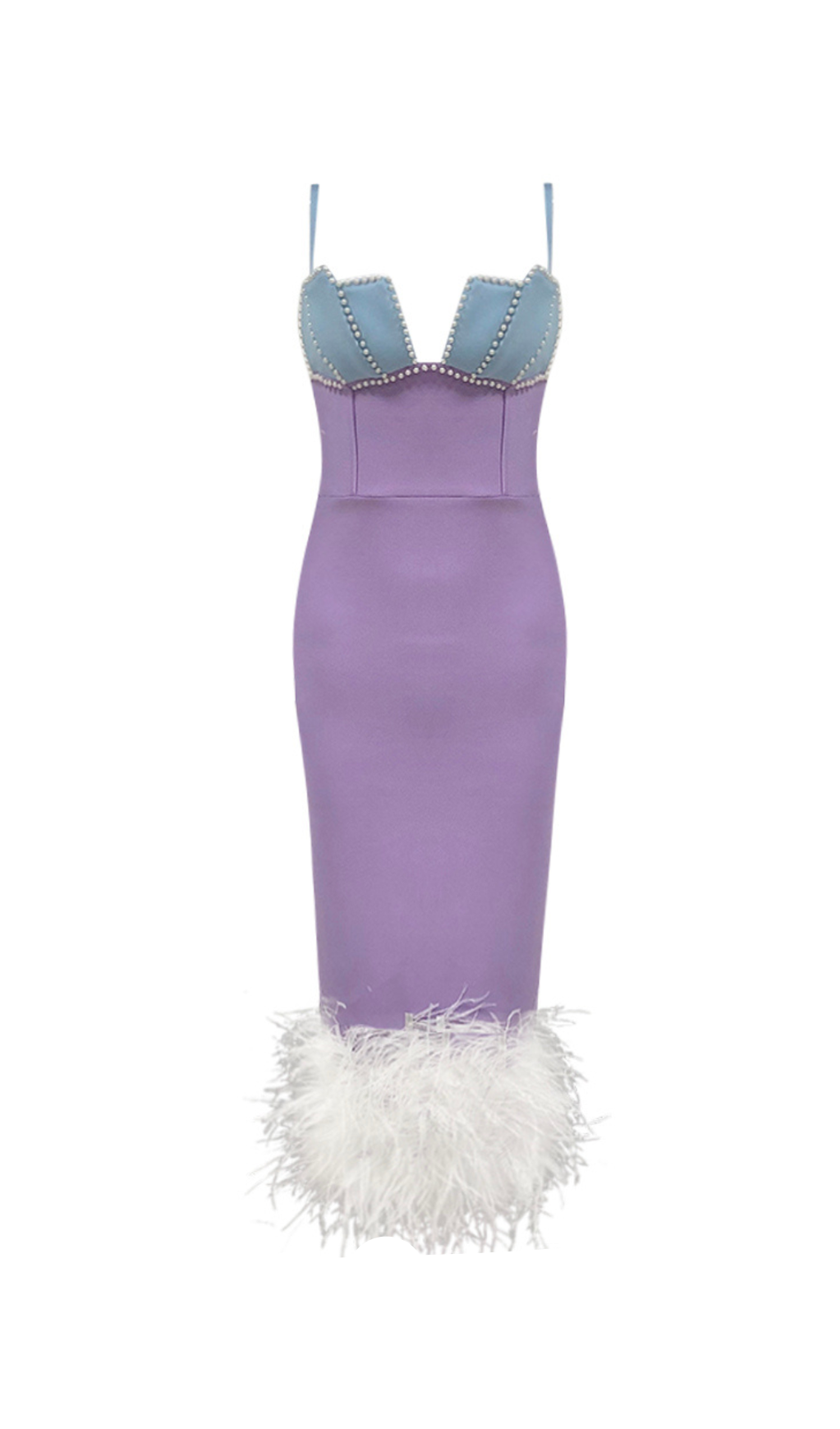 TWO-TONE PEARL EMBELLISHED MIDI DRESS