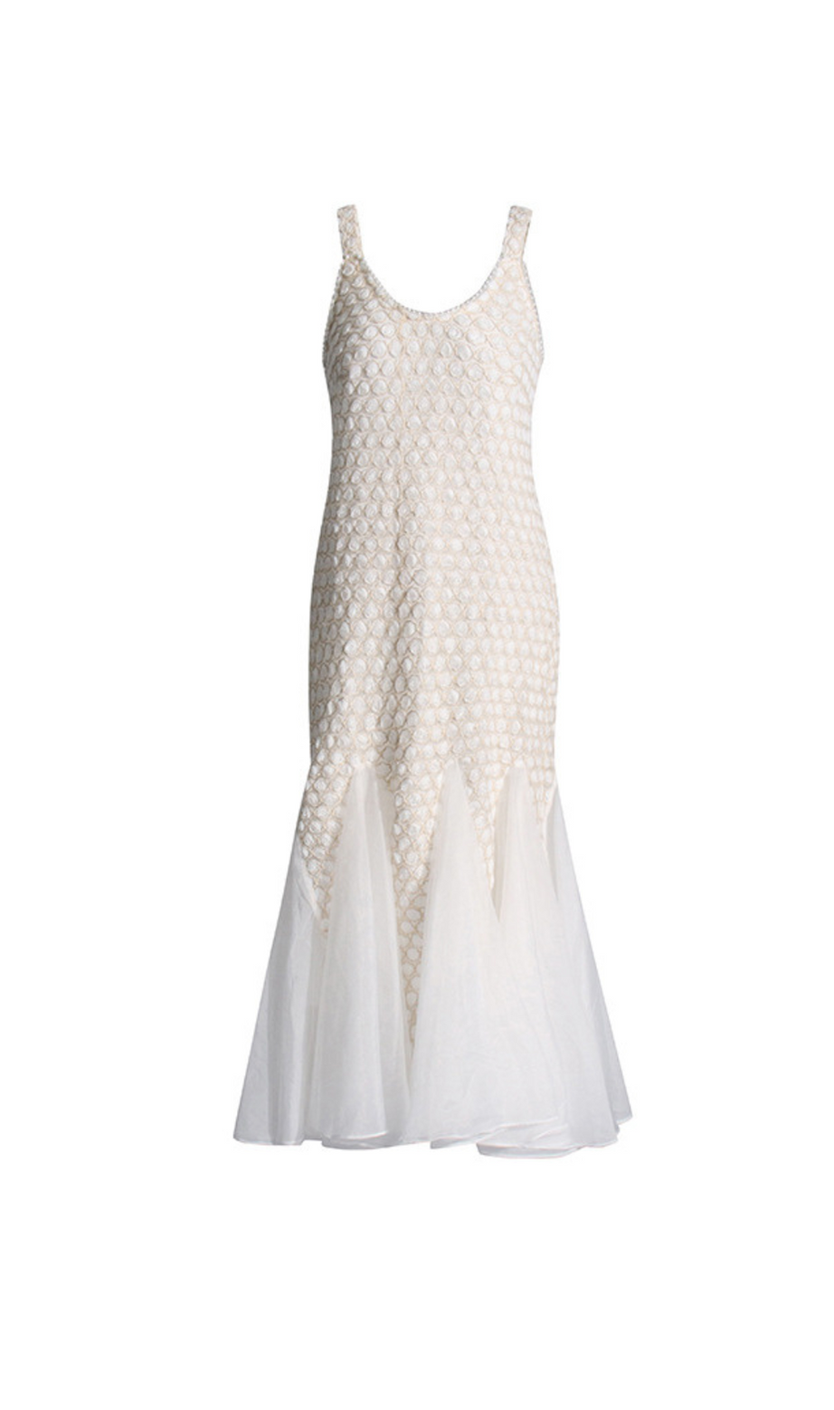 ABITO MIDI SENZA MANICHE CON RICAMI BEIGE SYLVIA