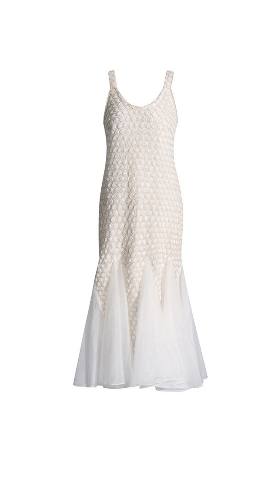 SYLVIA BEIGE EMBROIDERED SPLICING SLEEVELESS MIDI DRESS