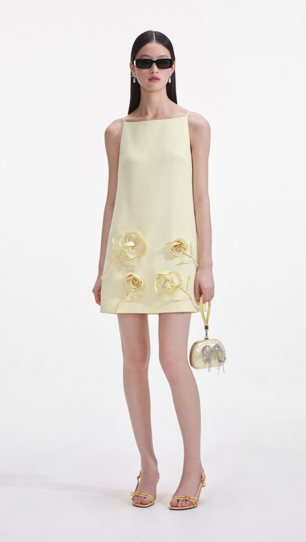 AIIZIE YELLOW CREPE FLOWER MINI DRESS - product image