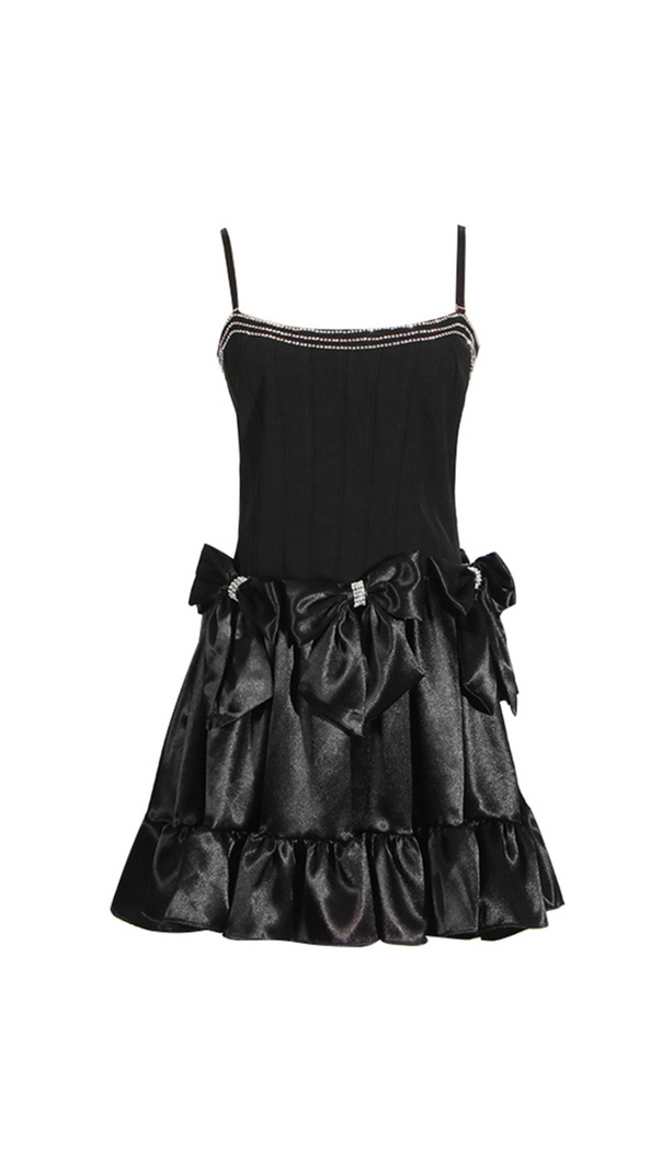AIIZIE DIAMOND BOW MINI DRESS IN BLACK - product image