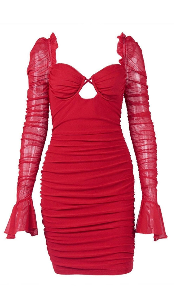LANGÄRMELIGES, figurbetontes Minikleid