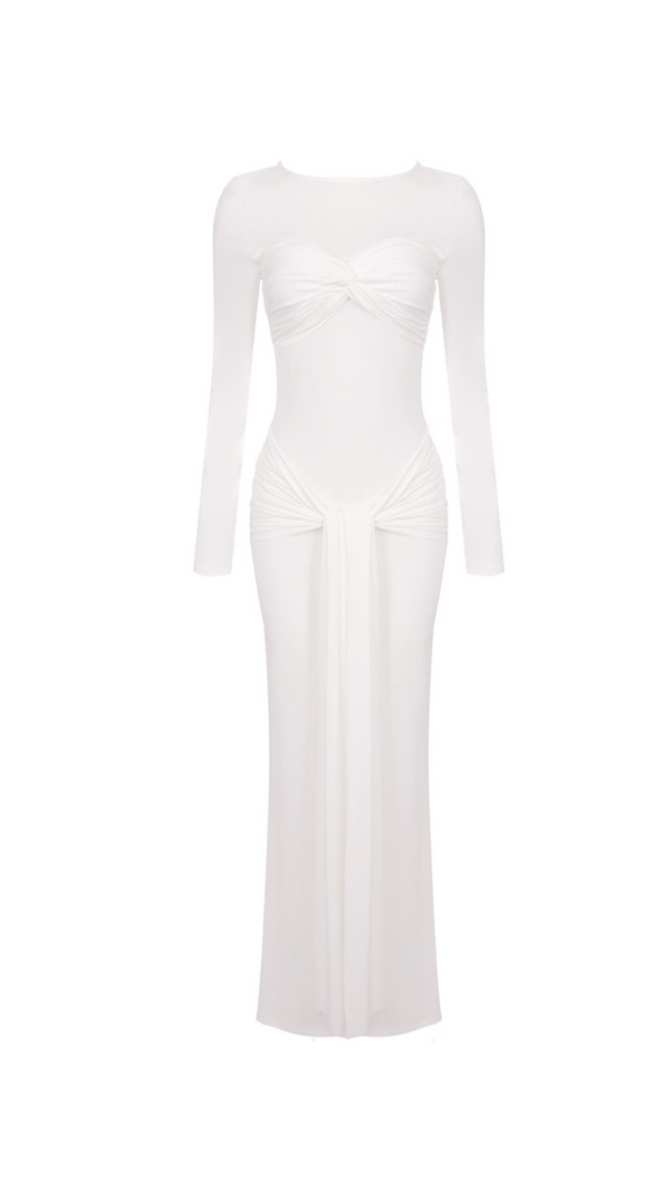 AIIZIE ROUND NECK RIBBON KNOT MAXI DRESS IN WHITE - product image