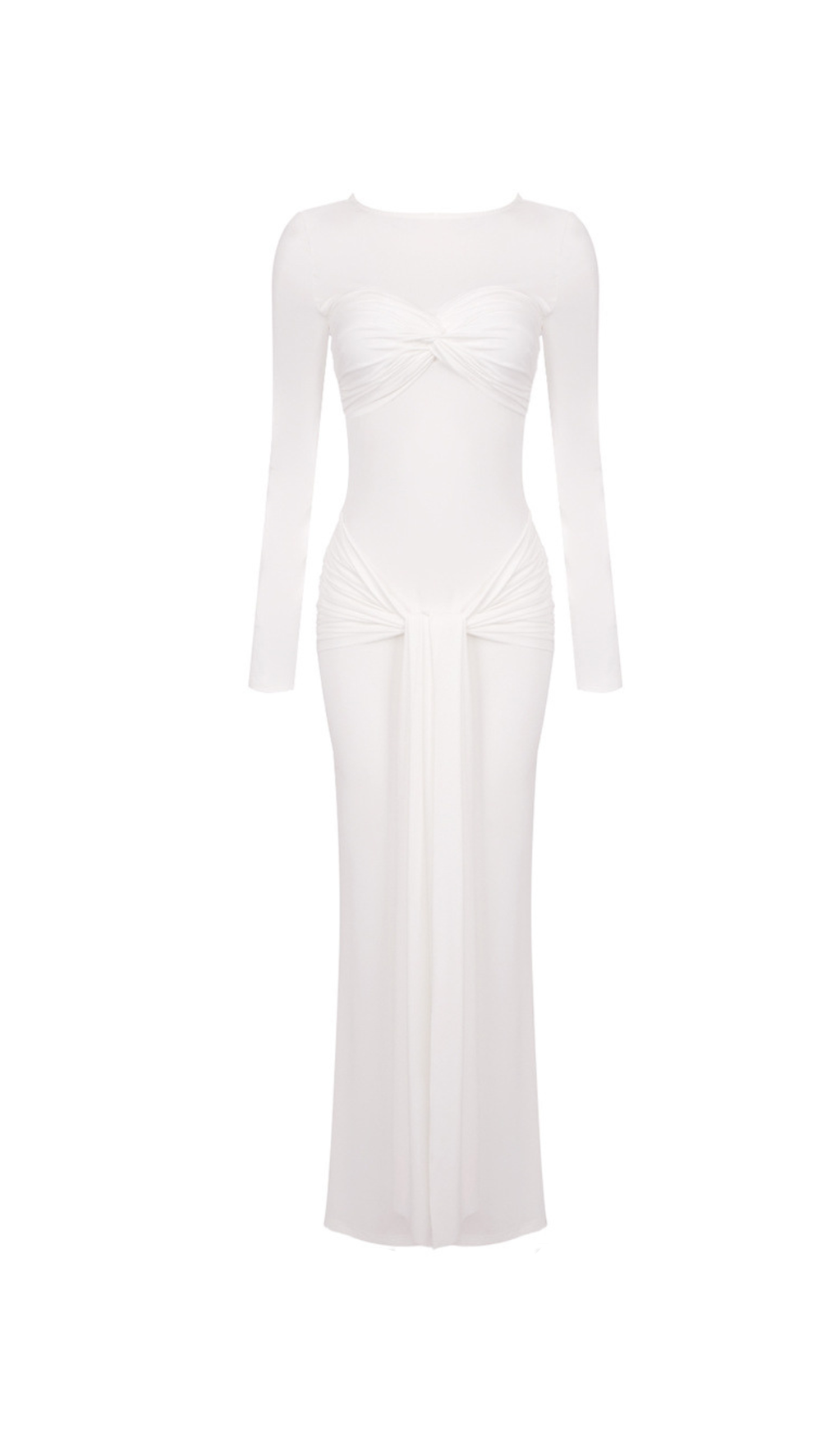 ROUND NECK RIBBON KNOT MAXI DRESS IN WHITE