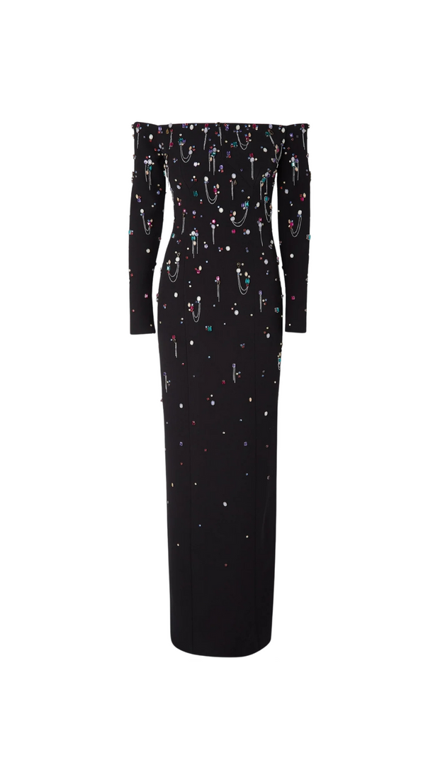 AIIZIE PAMARIA DIAMANTE EMBROIDERY OFF SHOULDER MAXI DRESS - product image