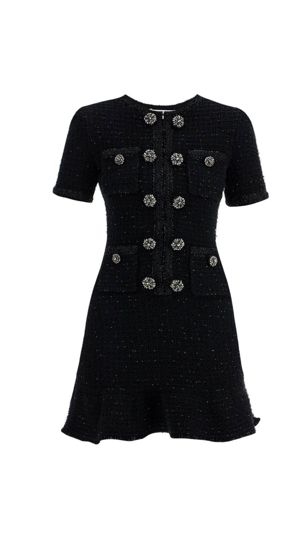 AIIZIE BEVERLY PLEATED METALLIC-WEAVE KNITTED MINI DRESS IN BLACK - product image