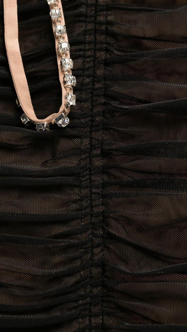 AIIZIE BOW POWER MESH MIDI DRESS IN BLACK - product image