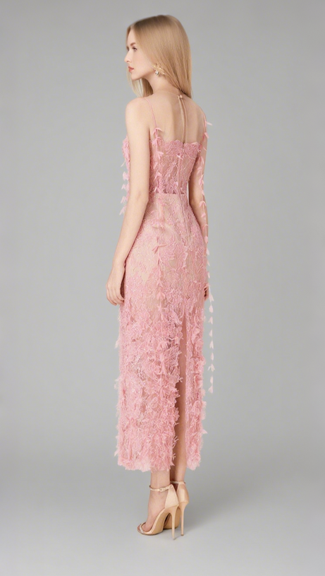 PINK BEADED LACE PENCEL DRESS