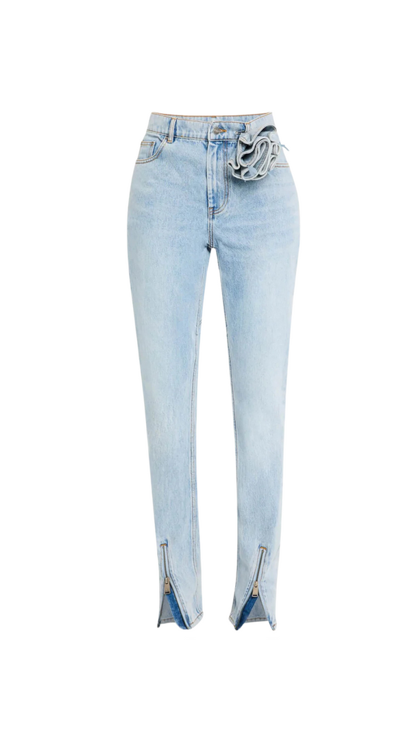 AIIZIE QUINTA FLORAL ZIP-HEM SKINNY JEANS IN PALE BLUE - product image