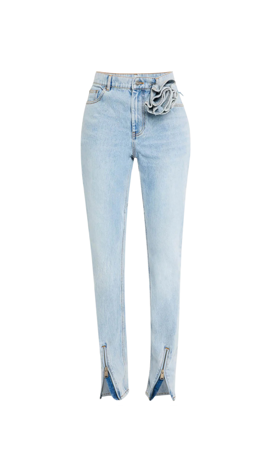 QUINTA FLORAL ZIP-HEM SKINNY JEANS IN PALE BLUE
