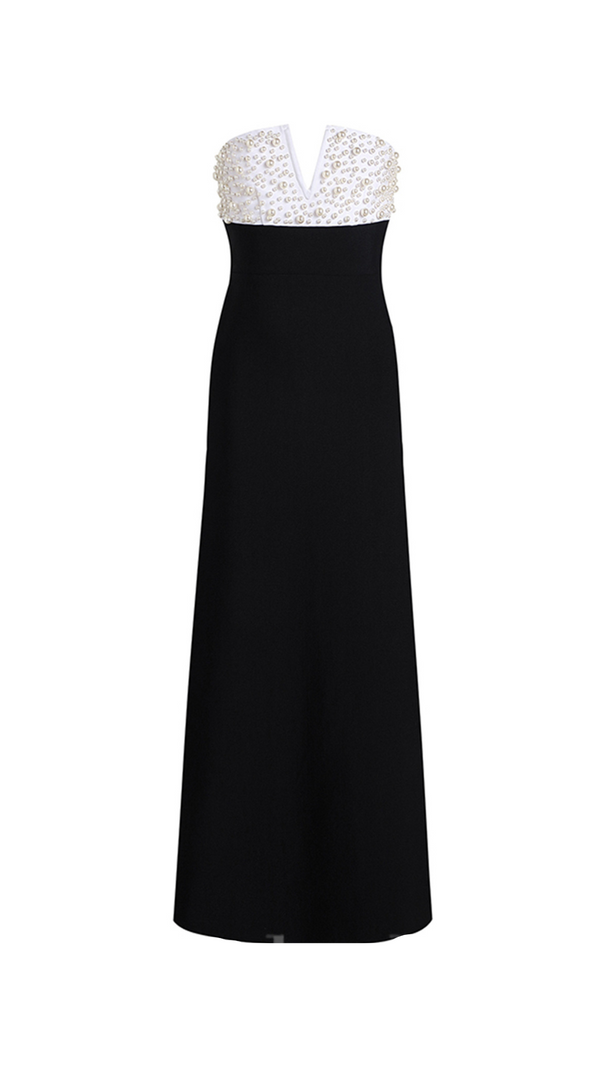 AIIZIE STRAPLESS PEARL EMBELLISHED STRETCH BODYCON DRESS IN BLACK - product image