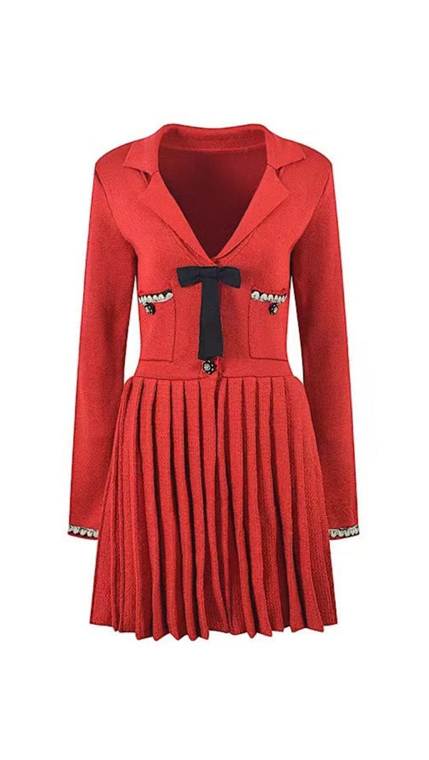 AIIZIE RED KNIT BOW MINI DRESS - product image